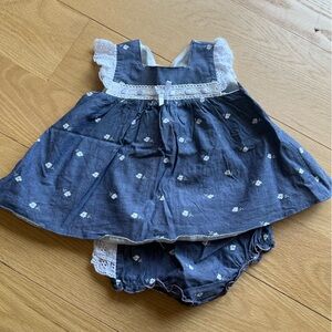 Infant Navy Floral Dress with Lace Trim